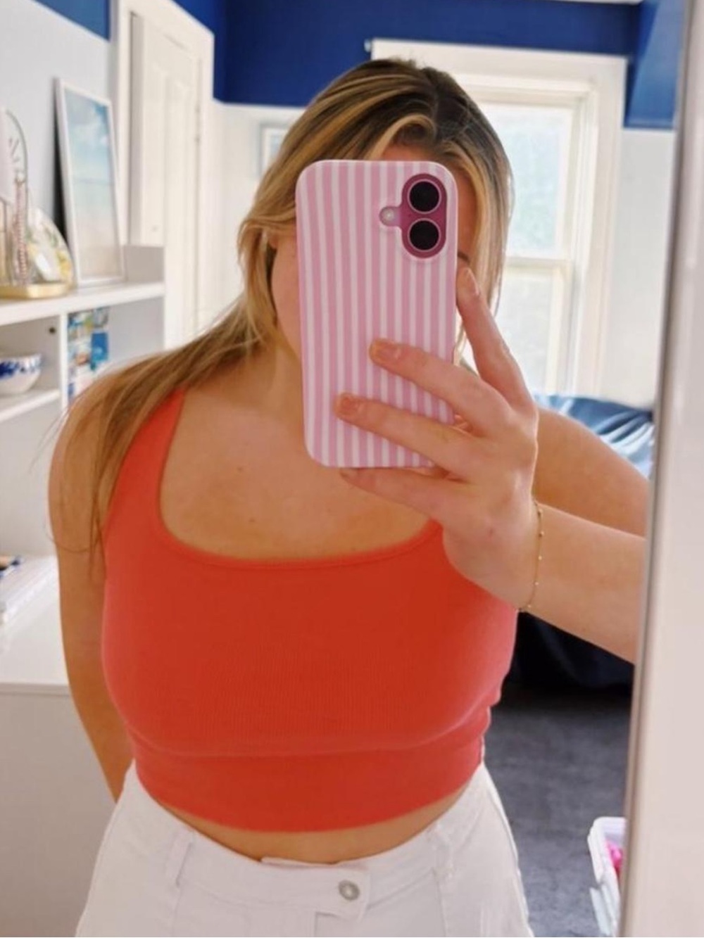 Orange square neck thick strap tank top